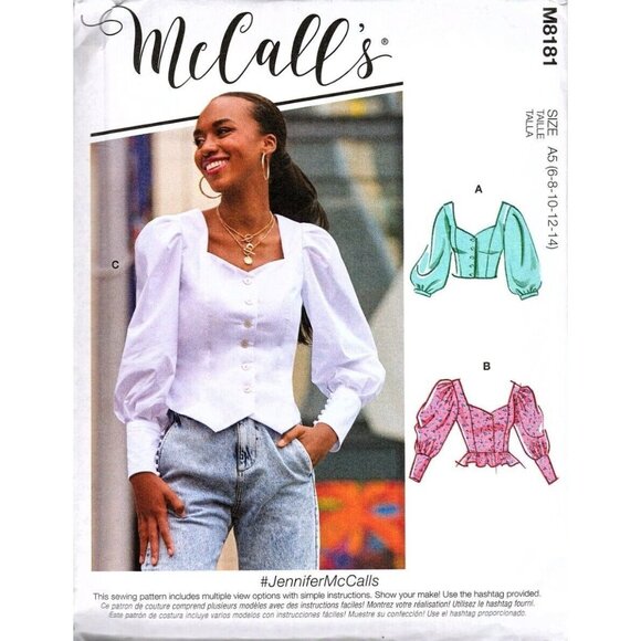 McCall's M8181 Misses 6 to 14 Button Front Tops Uncut Sewing Pattern New - Picture 1 of 2